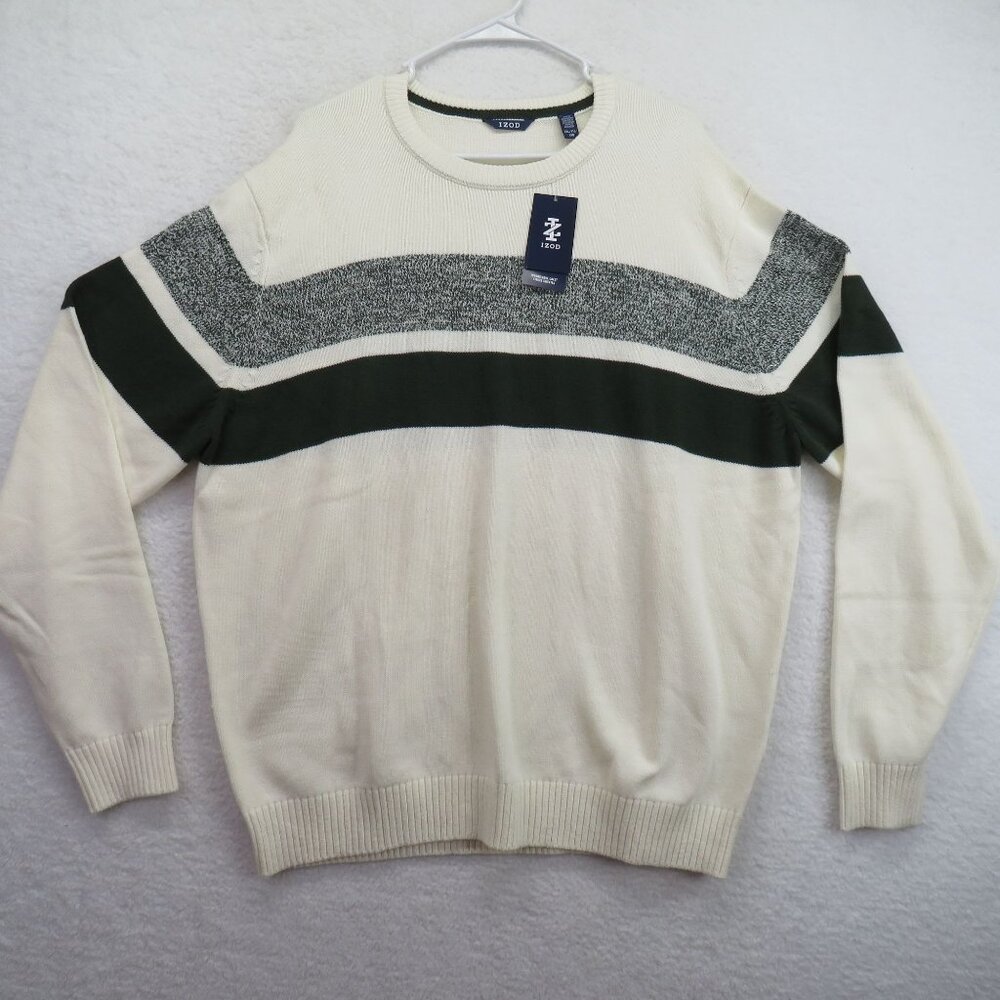 IZOD Sweater Mens‎ Size 2XL Green Woods Cove Chest Stripe Crewneck New